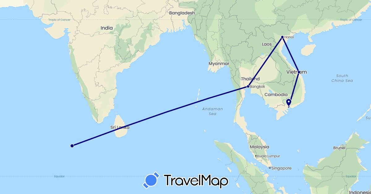 TravelMap itinerary: driving in Maldives, Thailand, Vietnam (Asia)
